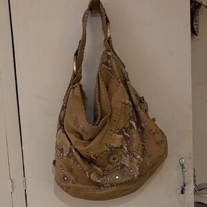 Isabella Fiore Tan Hobo Bag with Embroidery